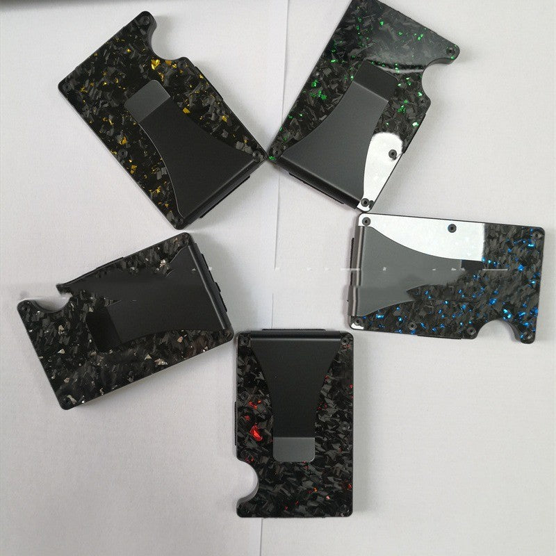 Factory Supply Carbon Fiber Wallet Shell Pattern Wallet Forged Pattern Card Clamp Metal RFID Card Holder